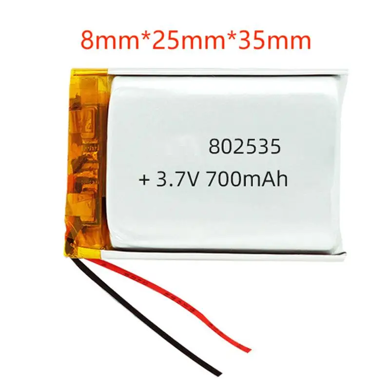 

2pcs 3.7V 700mAh 802535 Lithium Polymer Ion Battery 2.0mm JST Connector For speaker MP5 GPS DVD PDA PDA LED Light Li-ion Cell