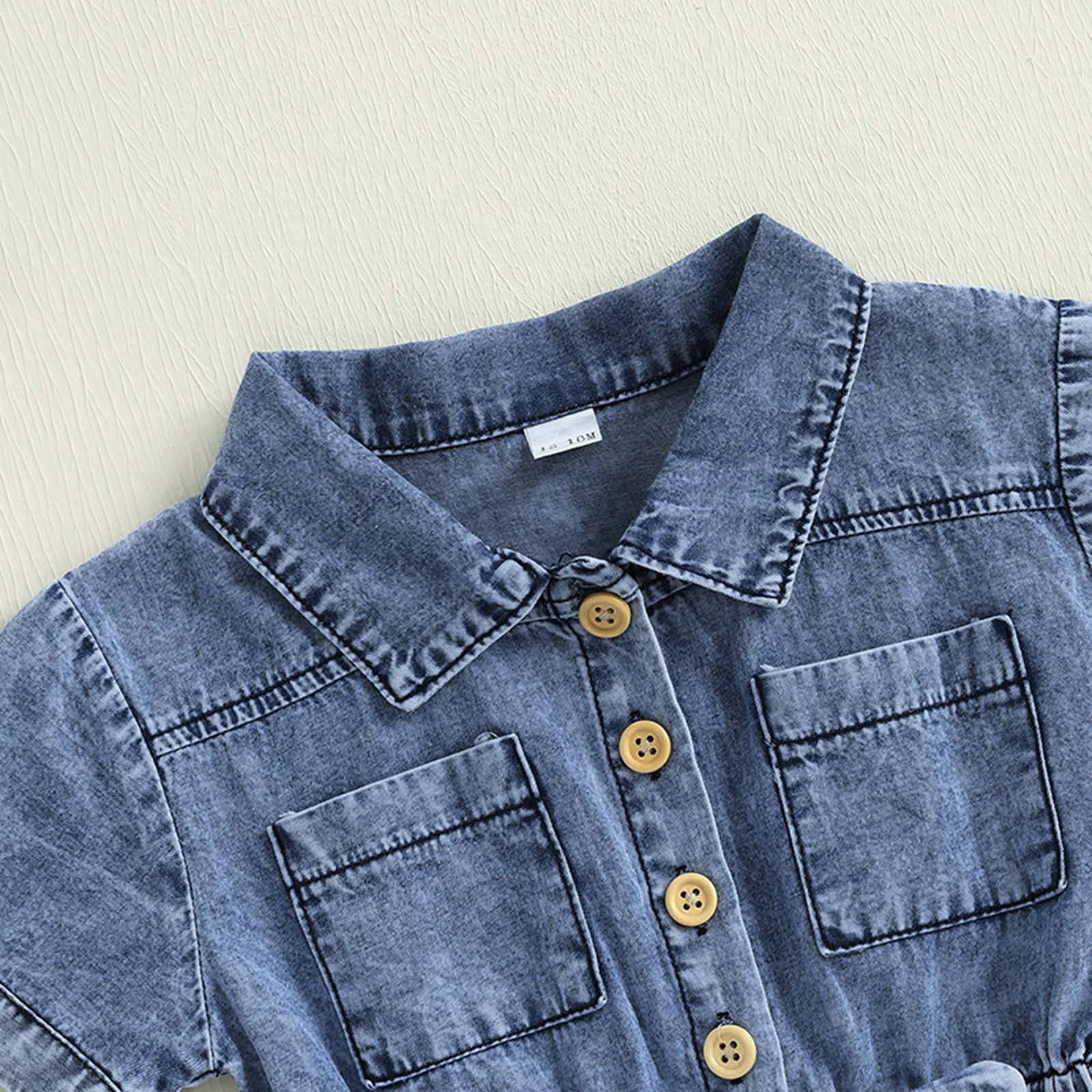 Toddler Girls Denim Overalls Shorts Short Sleeves Turn Down Collar Button Down Elastic Waist Children Jean Jumpsuit 1-4T 3