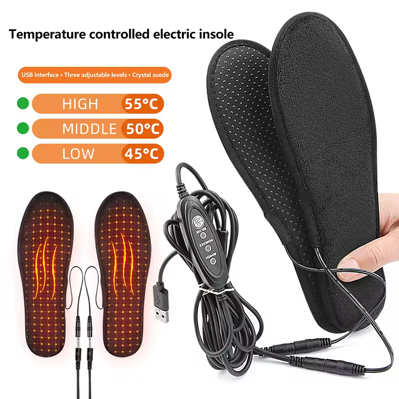 Unisex Electric Foot Warmer USB Rechargeable Heated Shoe Insoles Adjustable Temperature Electric Heated Shoe Pad for Camping Ski
