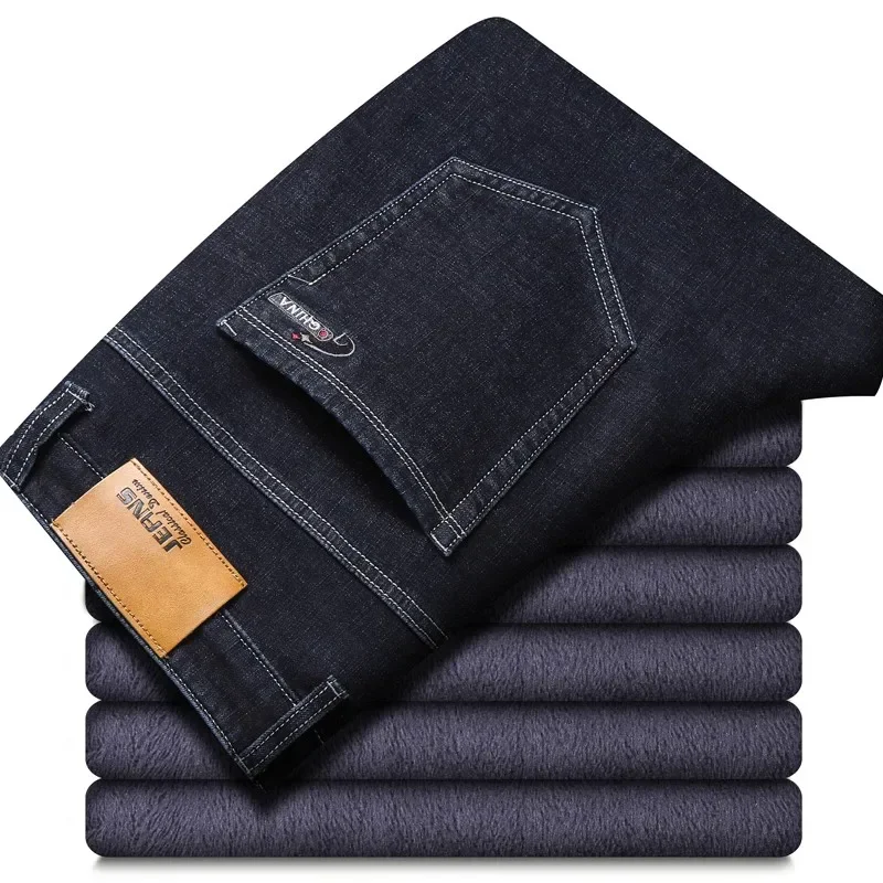 2025 Winter Thick Slim Denim Pants Brand Trousers Black Plus Size 40 New Men's Warm Jeans Business Casual Elasticity 3