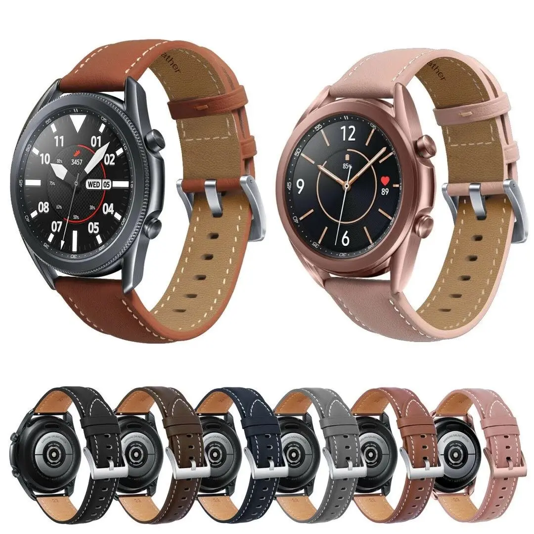 

20 22mm Leather strap For Samsung galaxy watch 3 41mm 45mm Active2 Gear S3 Strap Bracelet For Huawei Watch 3/GT 2 Pro Watchband