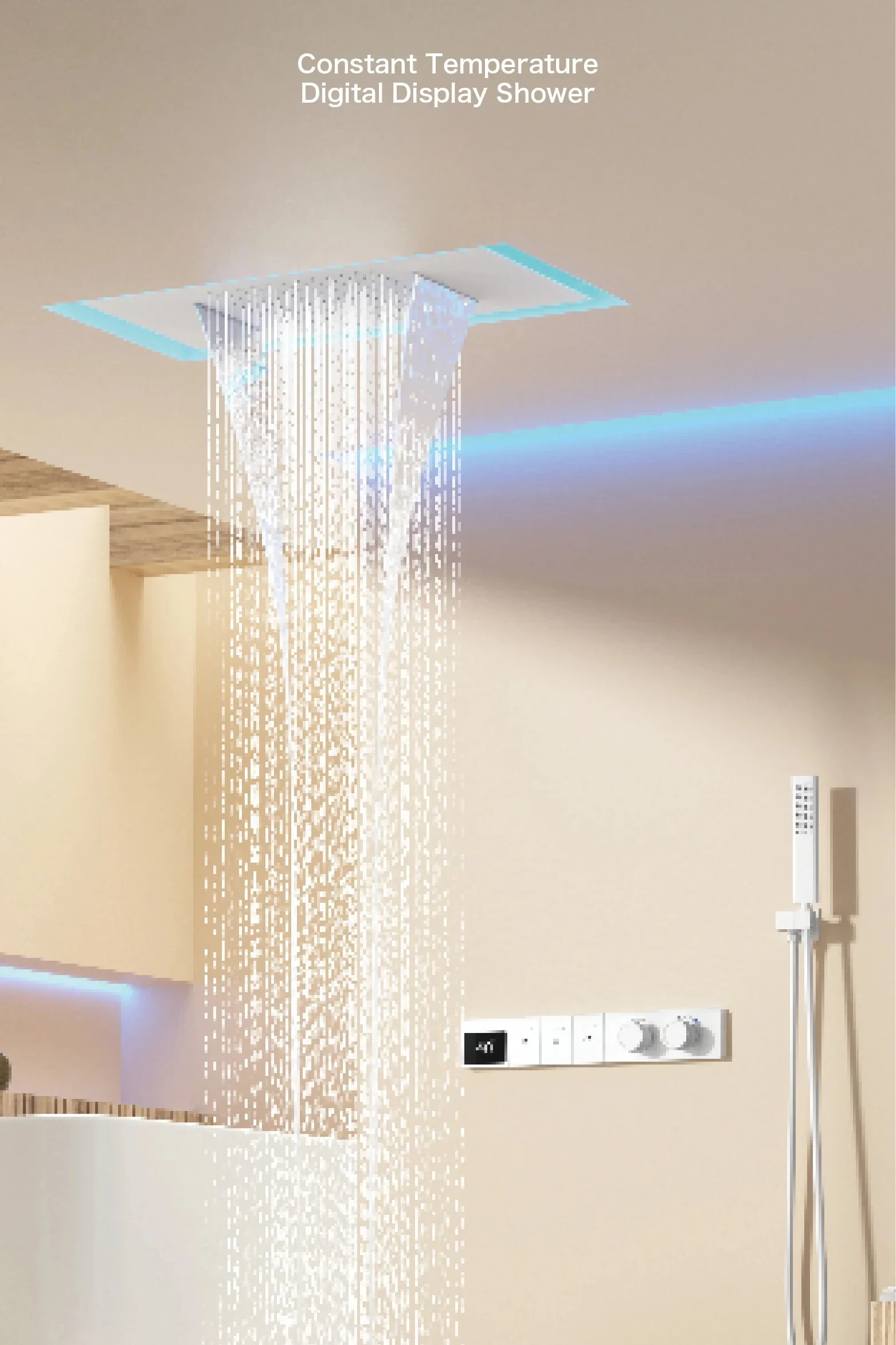 Description Picture 2 of itemIntelligent digital display luxury white brass shower system with hidden design Dual control of hot & cold Wall mounted faucet