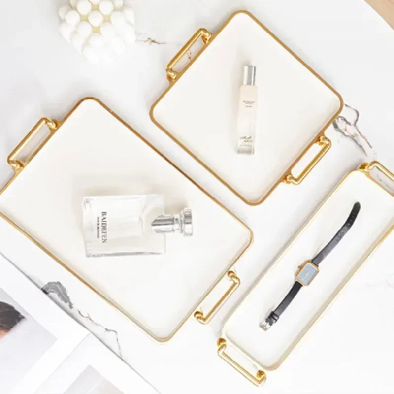 Household Rectangular Light Luxury Tray  Cosmetics Storage Tray Living Room Water Cup Storage Hotel Apartment Storage Tray New 5