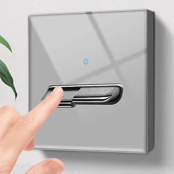 EU RU BR Standard Luxury Light Switch Panel France Tempered Glass Power ON OFF LED Indicator 1-4 Gang/1/2 Way Wall Switch 86Type