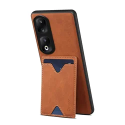 Luxury Shockproof PU Leather Wallet Phone Case with Card Holder and Stand Cover for Magic5 Ultimate (Brown)