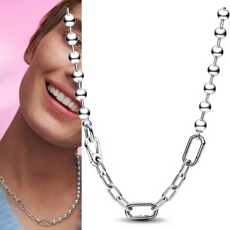 New Women's 925 Sterling Silver ME Series Metal Bead Chain and ME Small Chain Chain Necklace Fit Pandora Charm DIY Jewelry Gifts