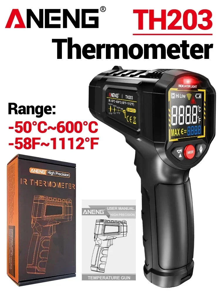 ANENG TH203 Digital Infrared Thermometer -50~600℃ Temperature Meter Non-contact Pyrometer thumbnail 2