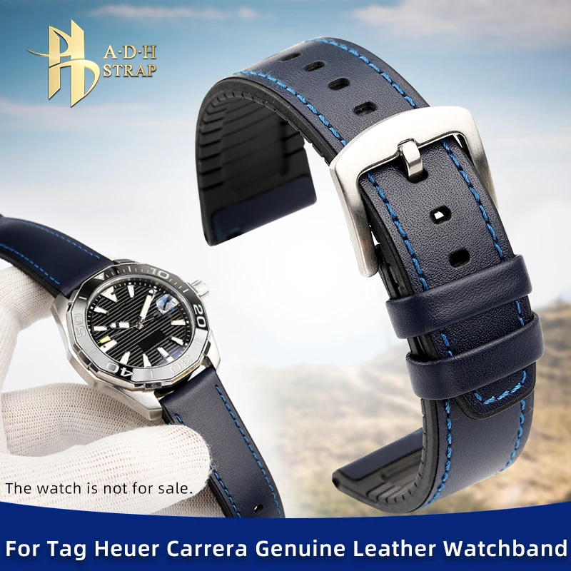 Cinturino Inferiore In Gomma Patchwork Di Vacchetta Impermeabile Per Heuer Carrera Monaco Aquaracer Cinturino 22Mm Bracciale Stile Fibbia Ad Ardiglion