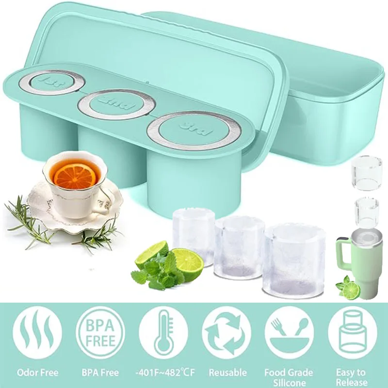 2/3/4/30 Grid Leeseph Ice Cube Tray for Cup Tumbler Cup , Cylinder-Shaped Silicone Ice Mold with Lid Cocktails Whiskey