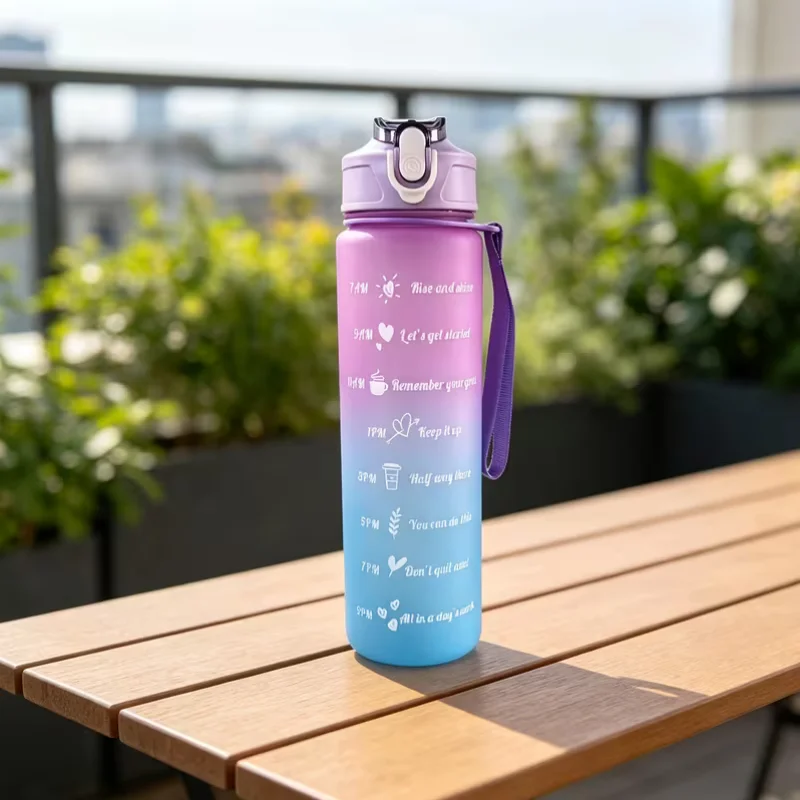 Time-Tracking Leak-Proof Sports Water Bottle with Locking Flip Cover
