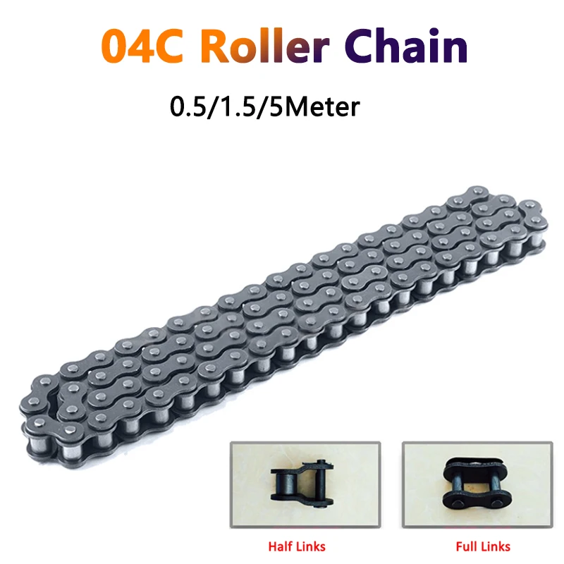 0.5/1.5/5Meter 04C Roller Chain / Chain Links Connector Industrial Transmission Full / Half Links Carbon Steel