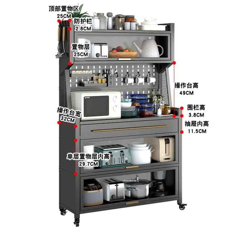 Nordic Metal Kitchen Cabinet for Kitchen Furniture Sideboard Multi-layer Landing Creative Upscale Multifunction Storage Cabinet 6