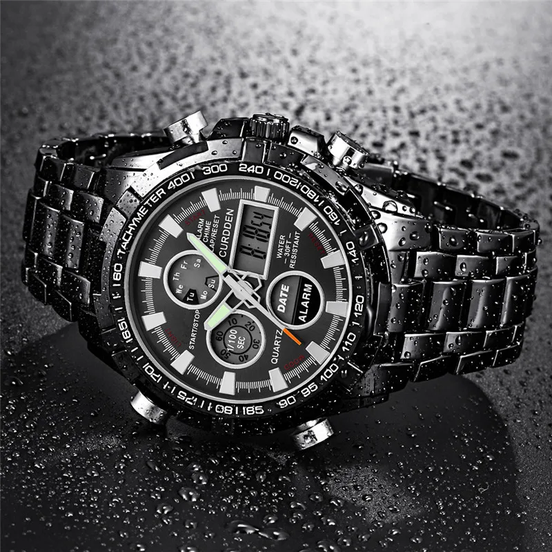 Big Brand Watches For Men Fashion Alloy Band Dual Time Multi-function Sports Chronograph Business Watch Black Montre Homme 2024