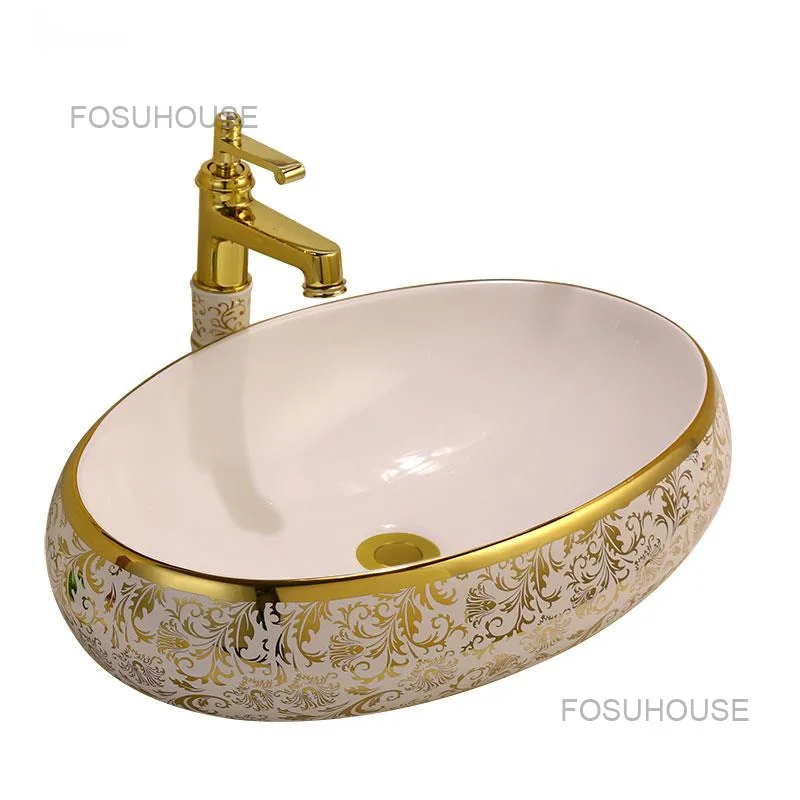 European Electroplating Golden Bathroom Sinks Ceramic Kitchen Washing ...