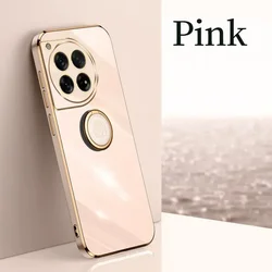 Enhanced 6D Plating Candy Color Soft Silicone Case with Ring Stand - Slim Square Back Cover for OnePlus Ace2 Pro (Pink)