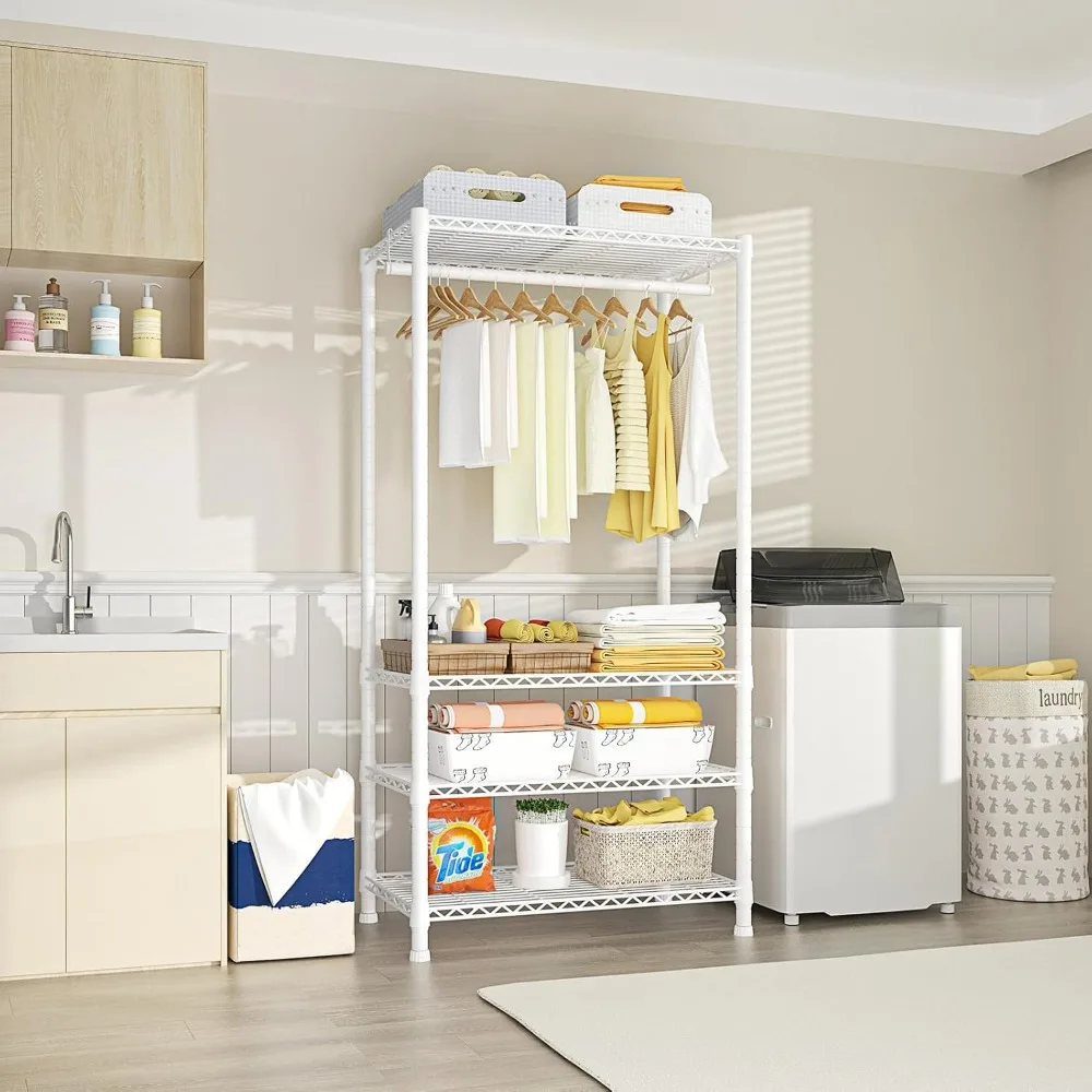 4-Tier Freestanding Garment Rack Suit for Small Space and Corner, Closet Organizer System Portable Closet Wardrobe 5