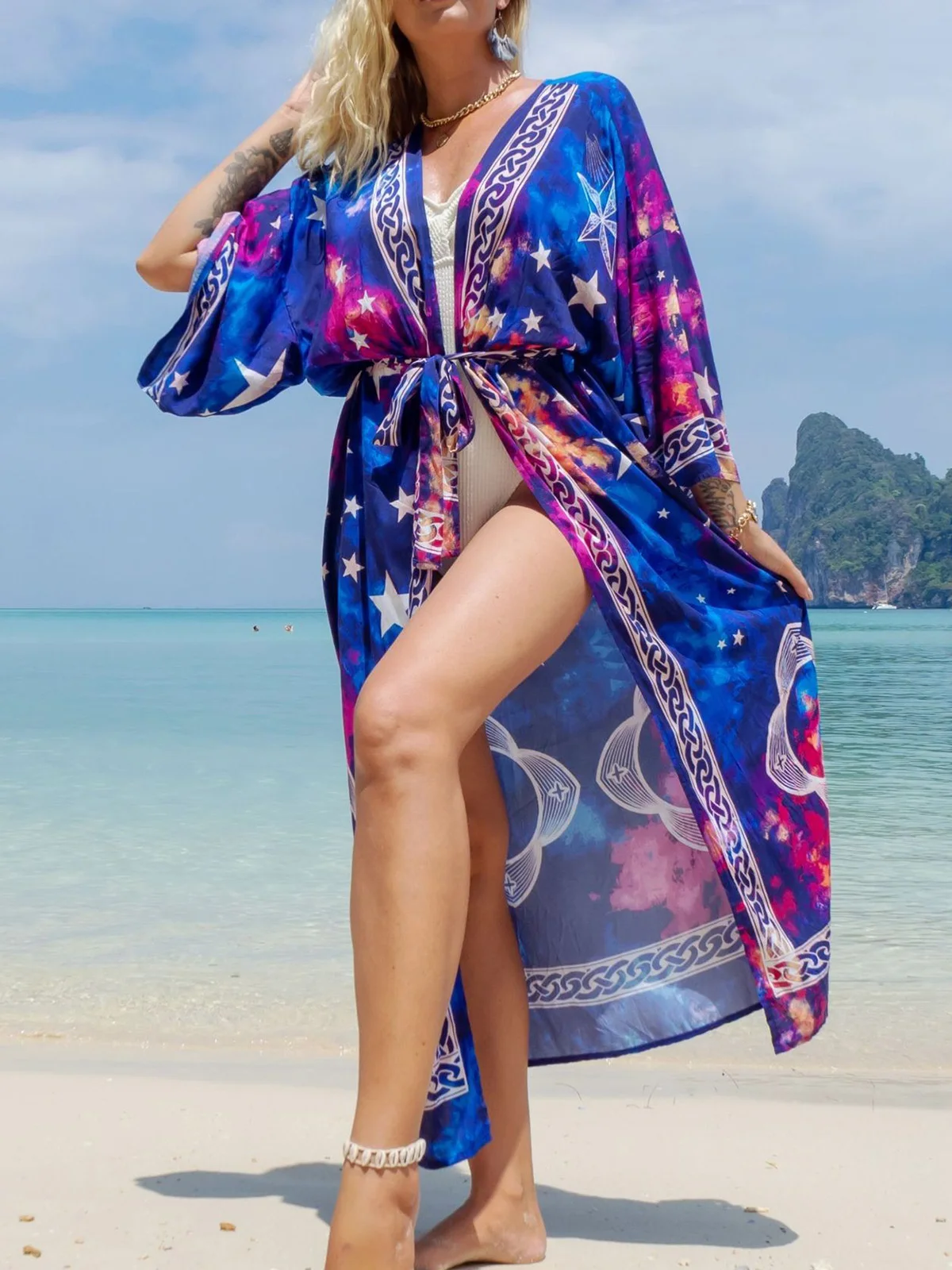 New Cover-ups Beach Dress Beachwear Female Women Beach Wear Printed Maxi Dress Kimono Boho Long Tunic Beach Cover Up V4426 1