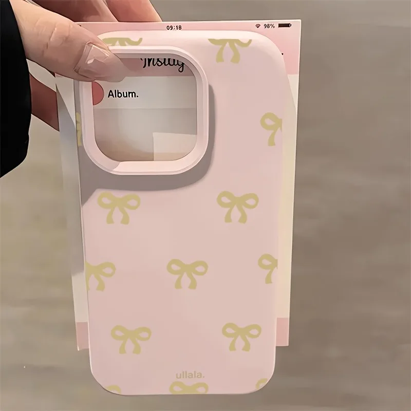 Elegant Yellow Bow Pattern Print Silicone Phone Case - Soft Protective Cover