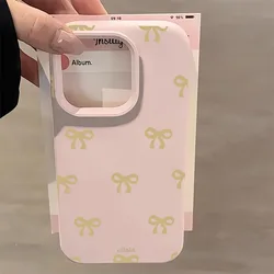 Elegant Yellow Bow Pattern Print Silicone Phone Case - Soft Protective Cover - iPhone 15 Plus (Pink)