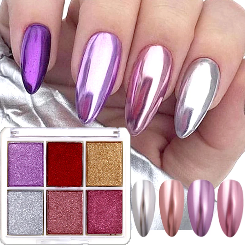 6pcs/set Aurora White Sequins Nail Art Glitter Powder Dust Flakes