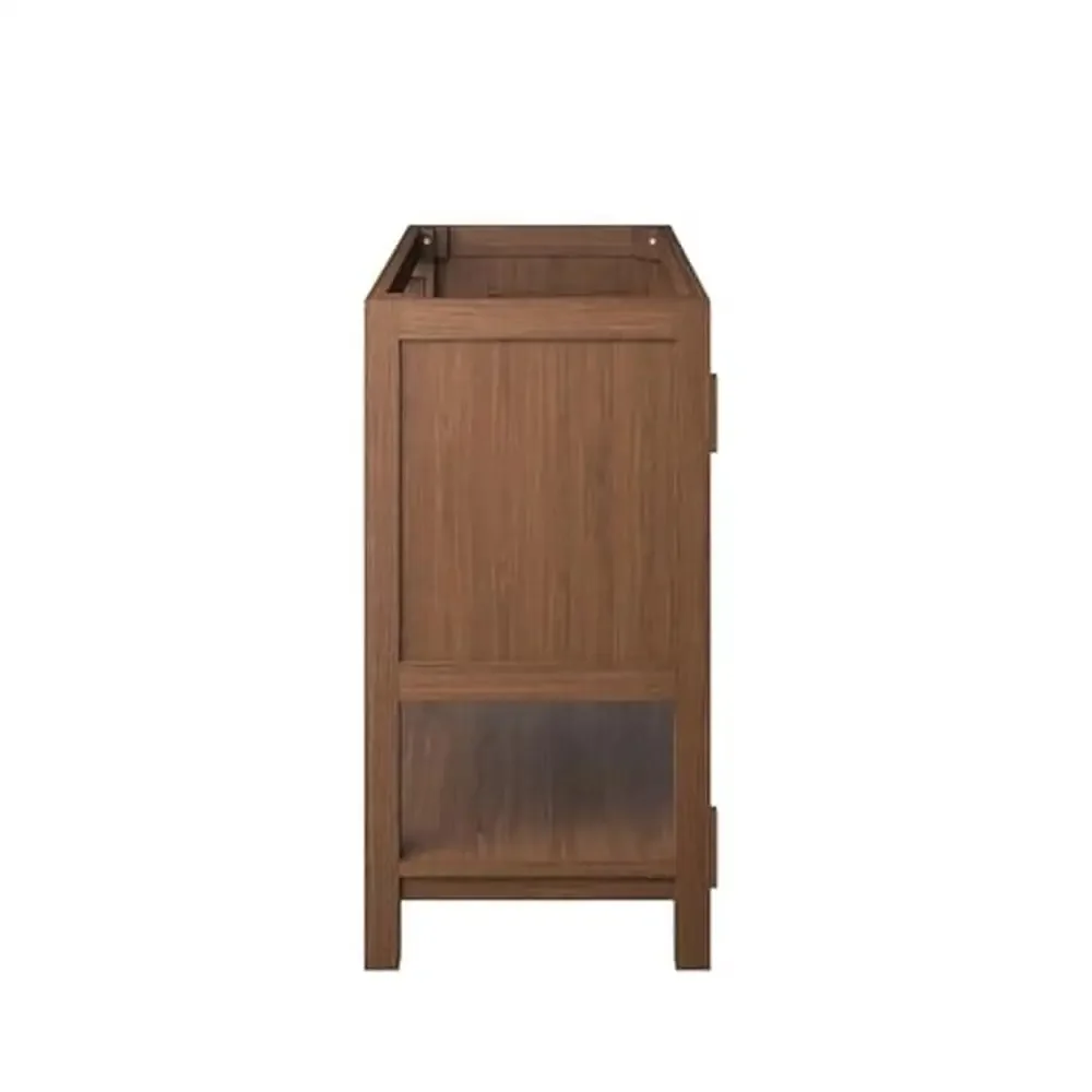 Mid-Century Modern Mindi Wood Bathroom Vanity Cabinet Storage Drawers Open Shelf Not Included Walnut Organic Elegant Towel 3