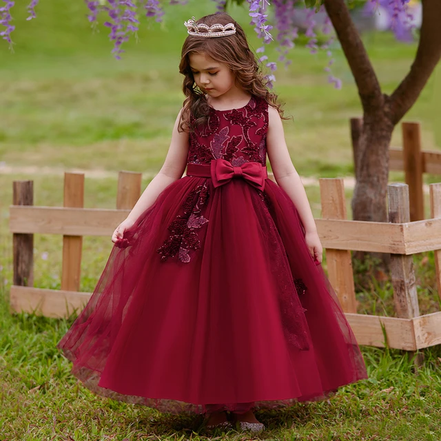 Meninas vestido crianças vestidos pequena princesa flor menina vestido  longo vestido de casamento crianças festa de natal roupas 1 2 3 6 8 anos -  AliExpress