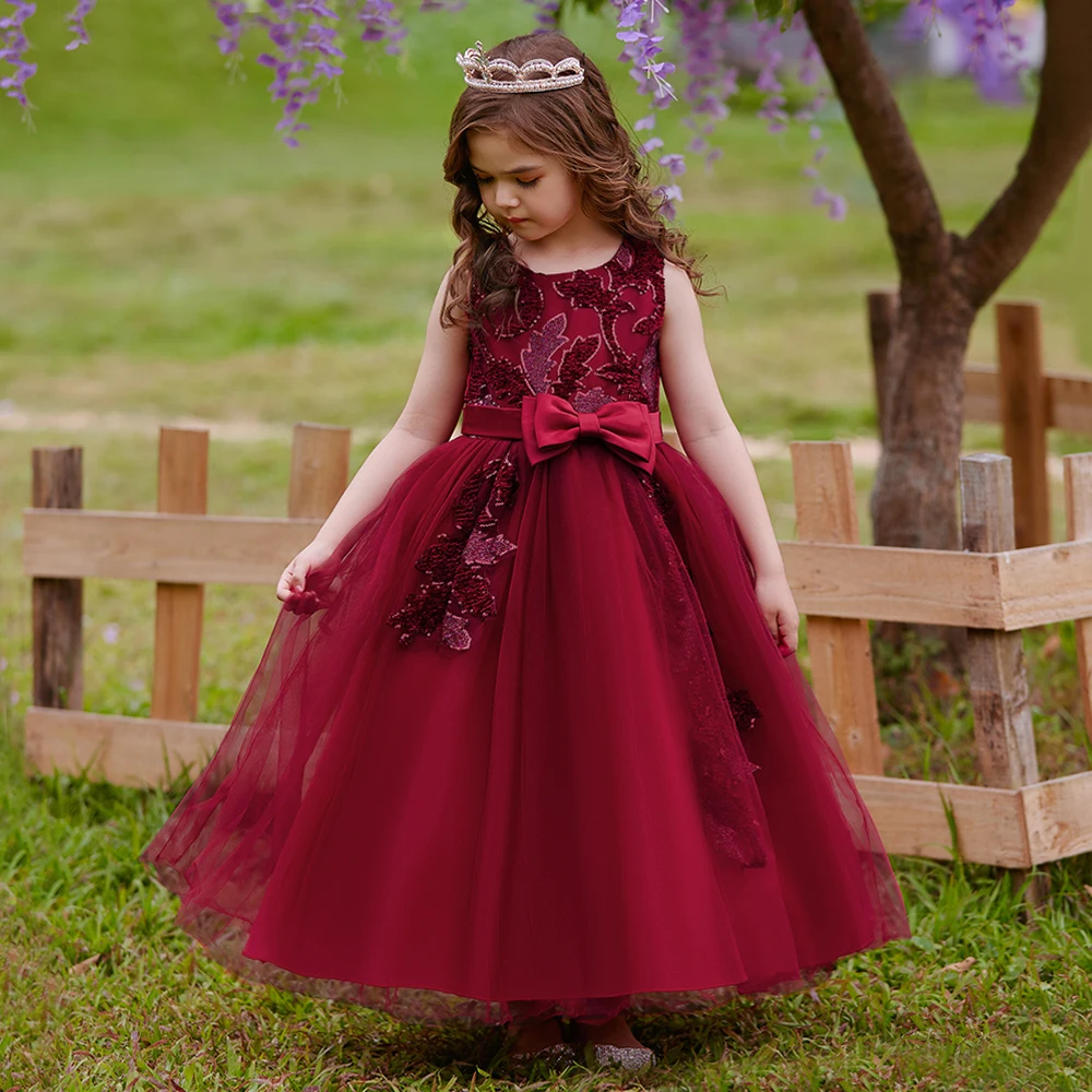 Floral Most Beautiful Princess Children Lace Dress Girl 14 Elegant Long  Sleeve Girls Dress Teenage Clothes 150 160 170 Cm