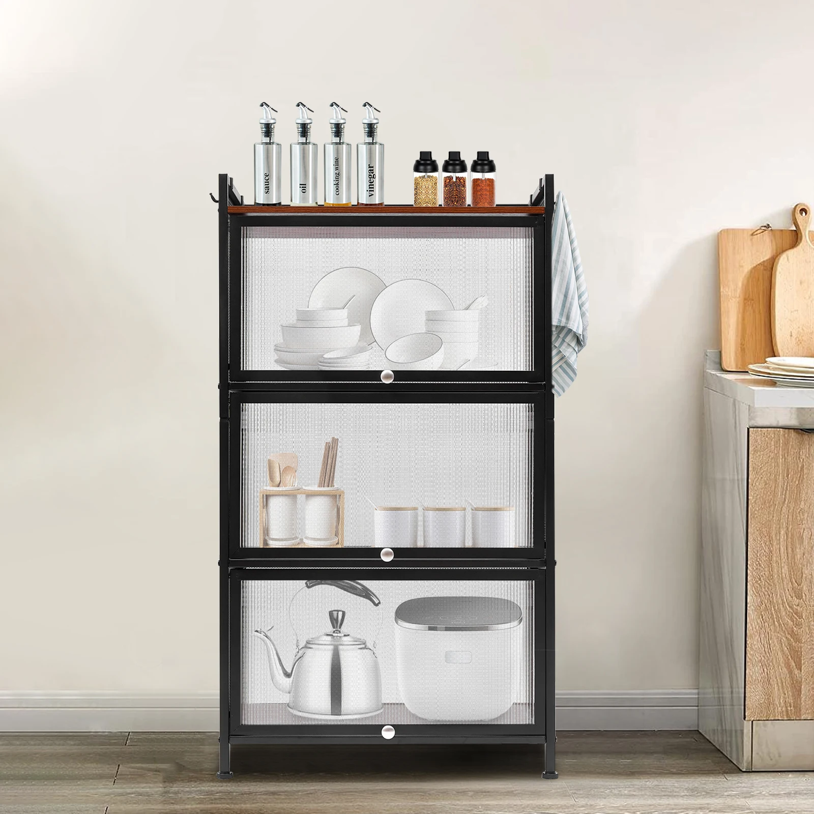 CNCESTKitchen Shelves Bread Rack 4 Tier Storage Rack Microwave Oven Stand Coffee Station Storage Cabinet Kitchen Organizer Shelf