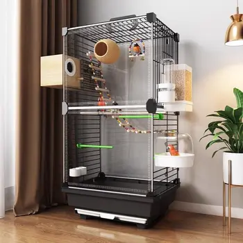 Transparent Ornamental Cage Parrot Bird Cage Double-layer Large Space Bird Supplies Easy Interactive House with Drawer Tray 1