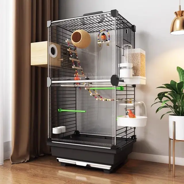 Transparent Ornamental Cage Parrot Bird Cage Double-layer Large Space Bird Supplies Easy Interactive House with Drawer Tray 1