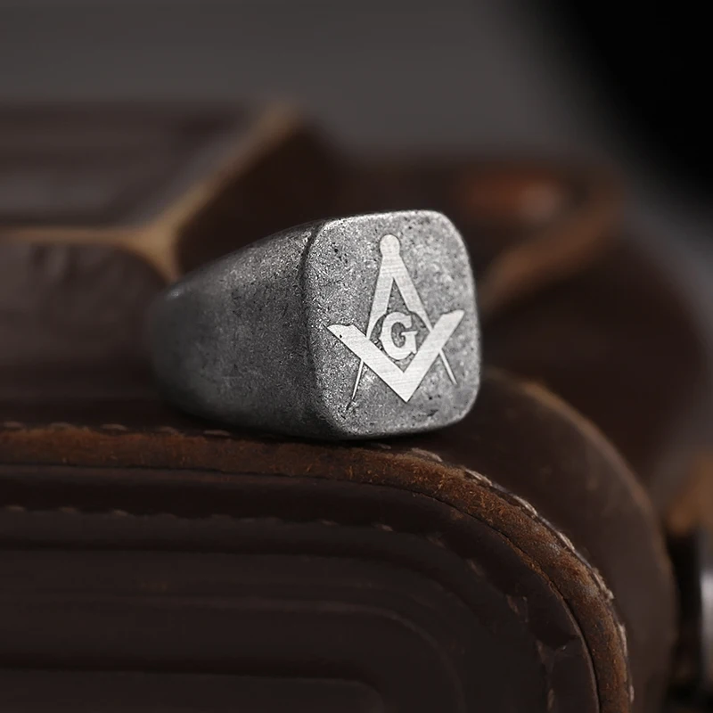 2022 NEW Simple  Retro Square Skull&Masonic Ring For Man Women Engrave Logo Or Name Classic Anels Punk Rock Design Accessories 2
