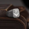 2022 NEW Simple  Retro Square Skull&Masonic Ring For Man Women Engrave Logo Or Name Classic Anels Punk Rock Design Accessories 2