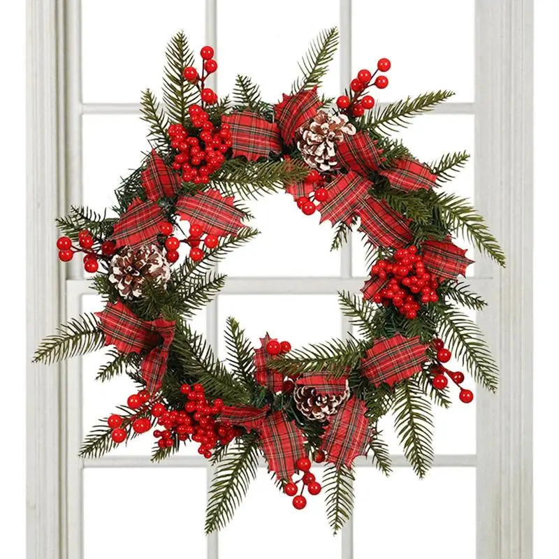 

Christmas Garlands Pine Cone Rattan Wreath With Red Berry Poinsettia Flowers Vine for Home New Year Garland Christmas Decoration