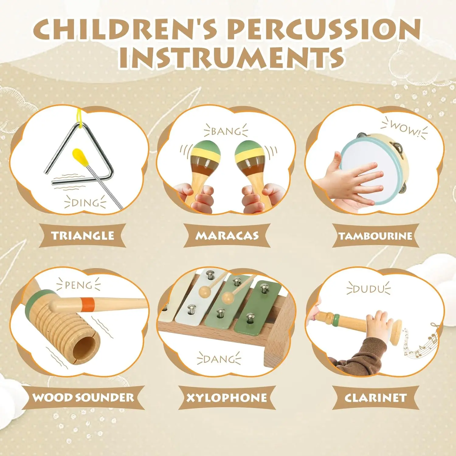 Musical Instruments Set Toys  Neutral Colors Wooden Montessori Toys Percussion Music Modern Xylophone Drum Birthday Gifts 3