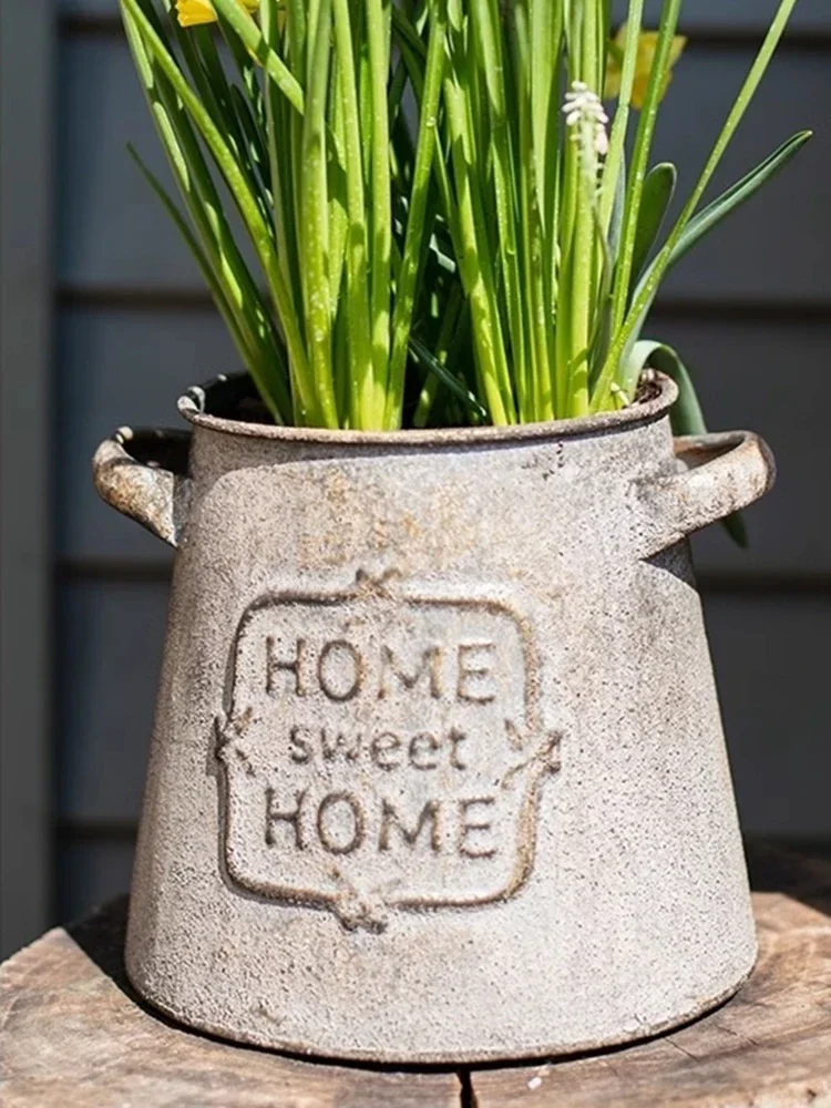 

Железная подставка для растений в стиле ретро, ваза с двойной ручкой для цветочного магазина, украшения для дома, садовый цветочный горшок, оригинальный декор