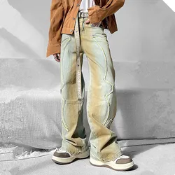 2023 Y2K Streetwear Washed Blue Old Baggy Stacked Jeans Pants For Men Clothing Women Loose Hip Hop Denim Trousers Pantalon Homme