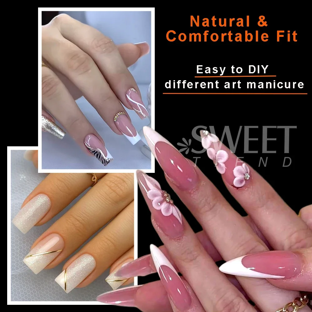 600PCS False Nail Tips Women Full Cover Coffin Stiletto  Acrylic Press On Nails Fake Artificial Soak Off Gel Nail Extension Tips
