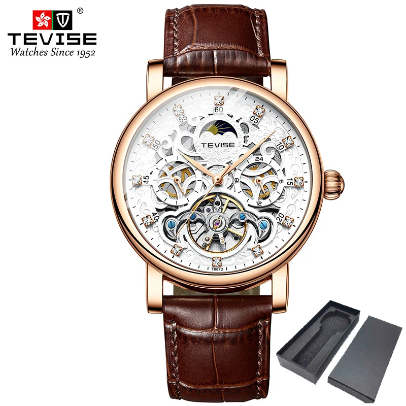 Mens Rose Gold Tourbillon Automatic Watches Skeleton Mechanical Wristwatch for Men Business Watches W/ Diamond Montre Homme 2022