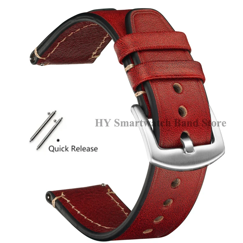 Vintage Leather Quick Release Waterproof Sport Wristband with Stitching Cowhide