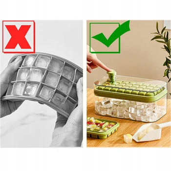 Vassoio per cubetti di ghiaccio con coperchio e contenitore, 2 vassoi per cubetti di ghiaccio per congelatore, vassoi per ghiaccio da 64 pezzi rilascio facile per Cocktail di whisky fai da te, tè, caffè 2