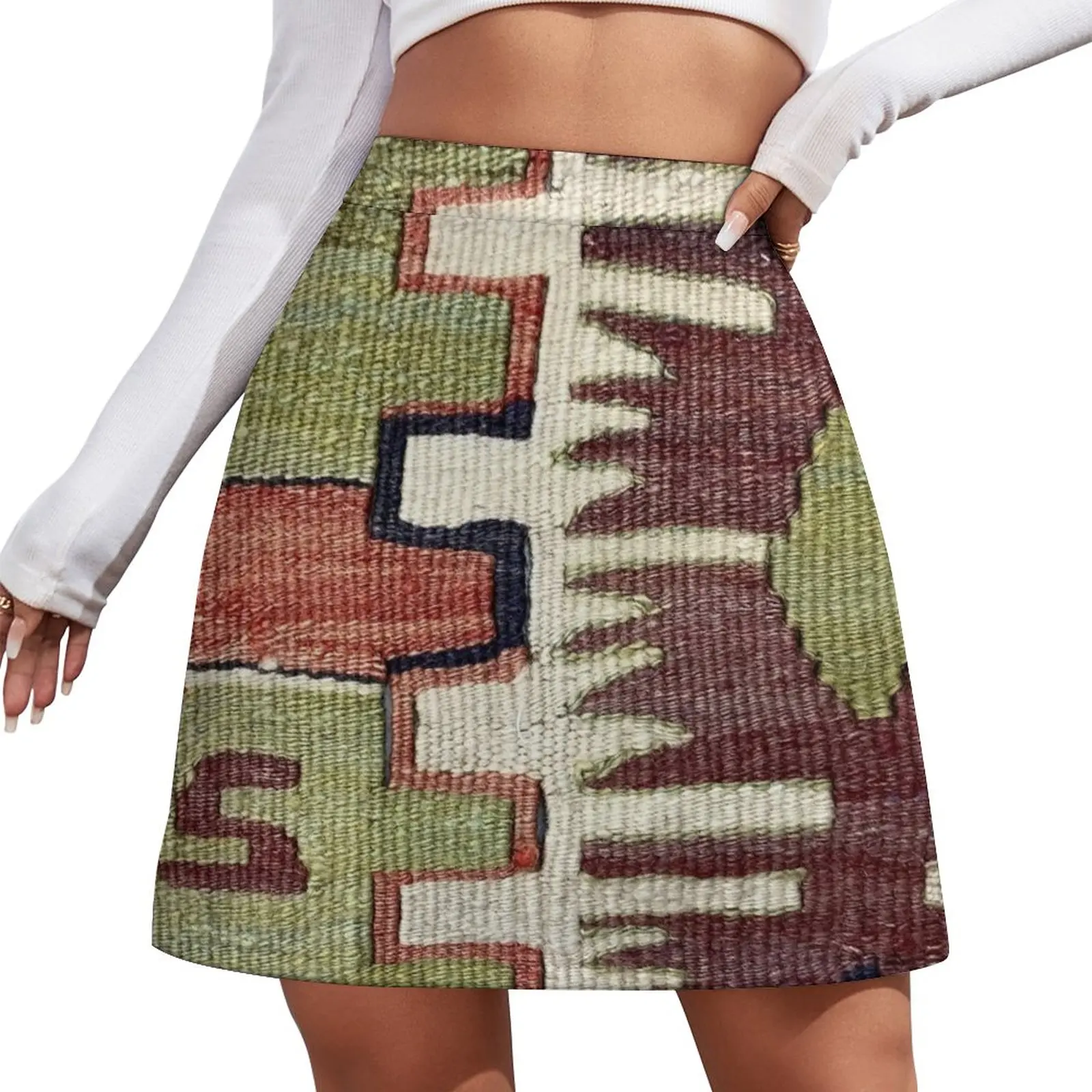 Boho Kilim, Navaho Weave, Woven Textile, Persian Carpet Mini Skirt skirts for women 2023 womans clothing clothes for woman bag woven shoulder strap for longchamp mini bag modified strap rope free punching 92cm crossbody shoulder strap accessories