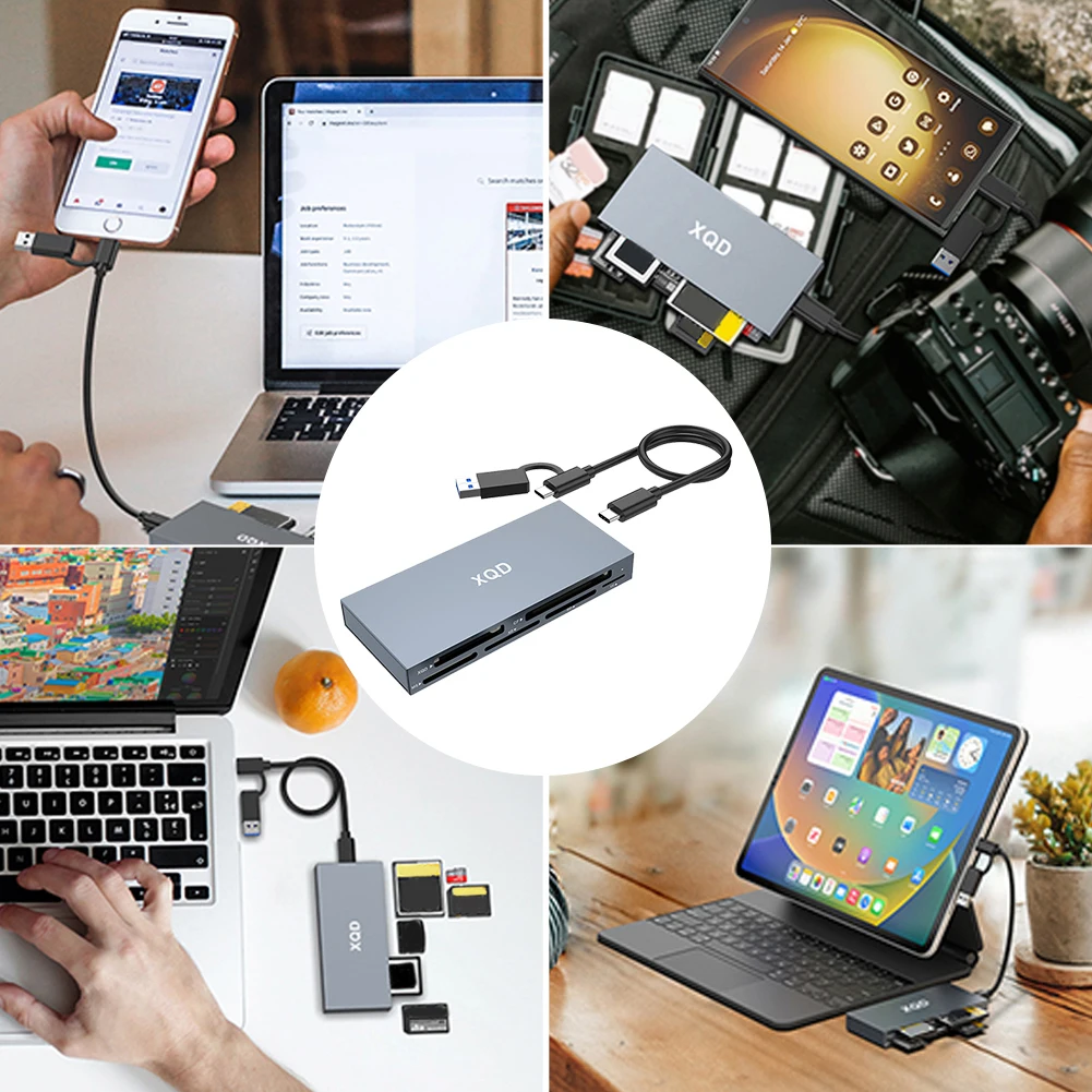 멀티 메모리 카드 리더, PC 노트북 액세서리용 USB C 3.0, 6 in 1 올인원 카드 리더, 10Gbps XQD, SD, TF, MS, XD, CF 리더