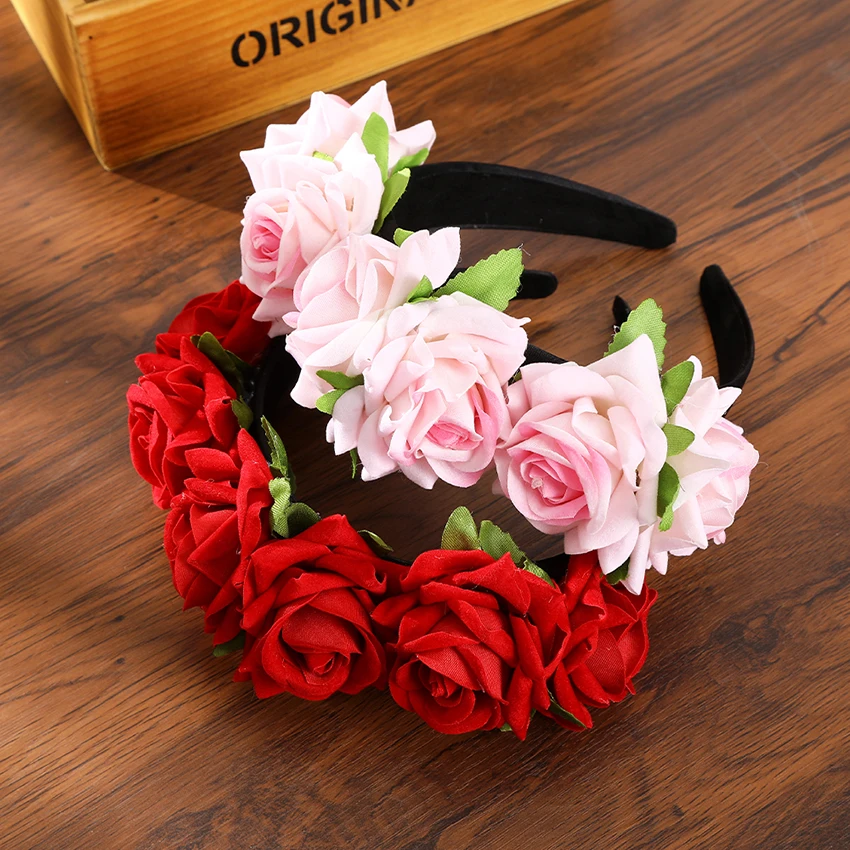 Simulation Flower Crown Headband Bride Bridesmaid Wedding Hairband Elegant Flowers Hairband Women Girl Fashion Hair Accessories