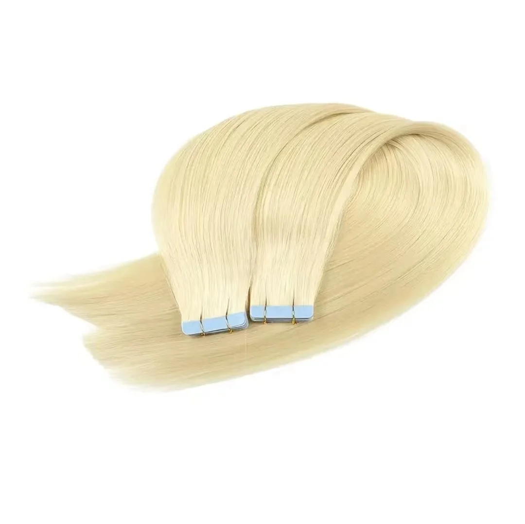 Full Shine Tape in Extensions White Blonde Platinum Blonde Hair #60 Straight Human Hair Extensions for Women 20Pieces 50Grams