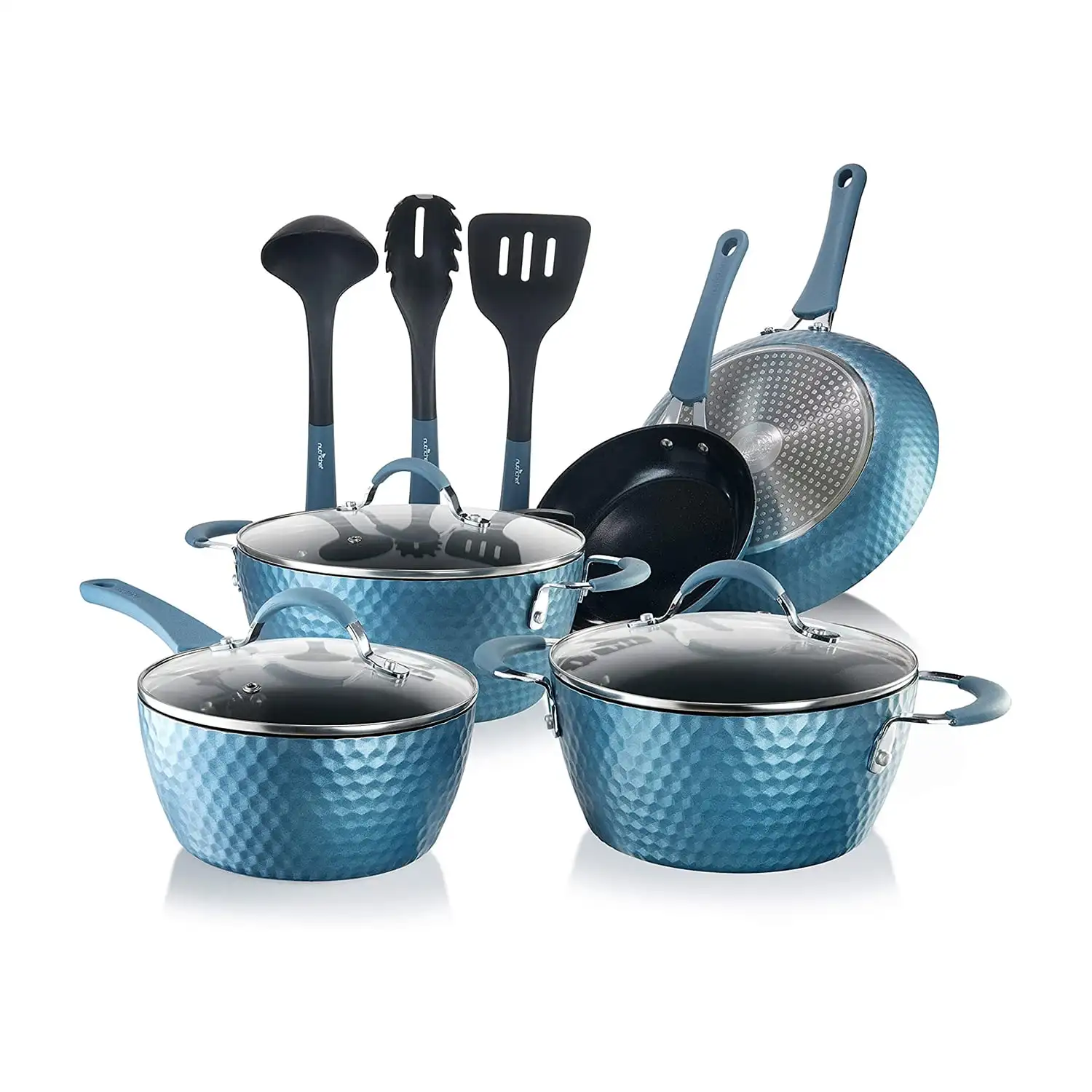 

11 Piece Nonstick Diamond Pattern Kitchen Cookware Set, Royal Blue