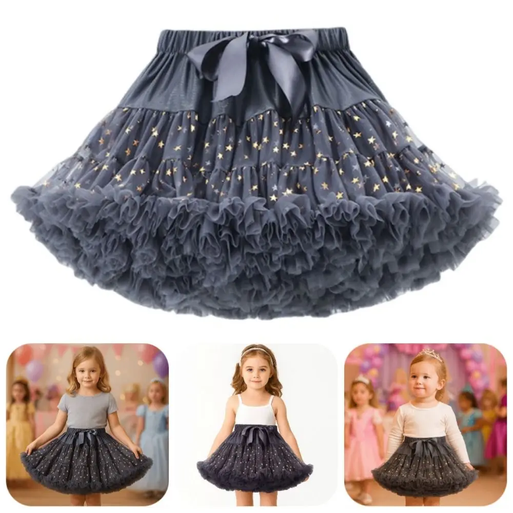 Star Sequins Girls Tutu Skirts Multi-layered Elastic Children Short Dress Breathable Lightweight Ballet Dance Skirt