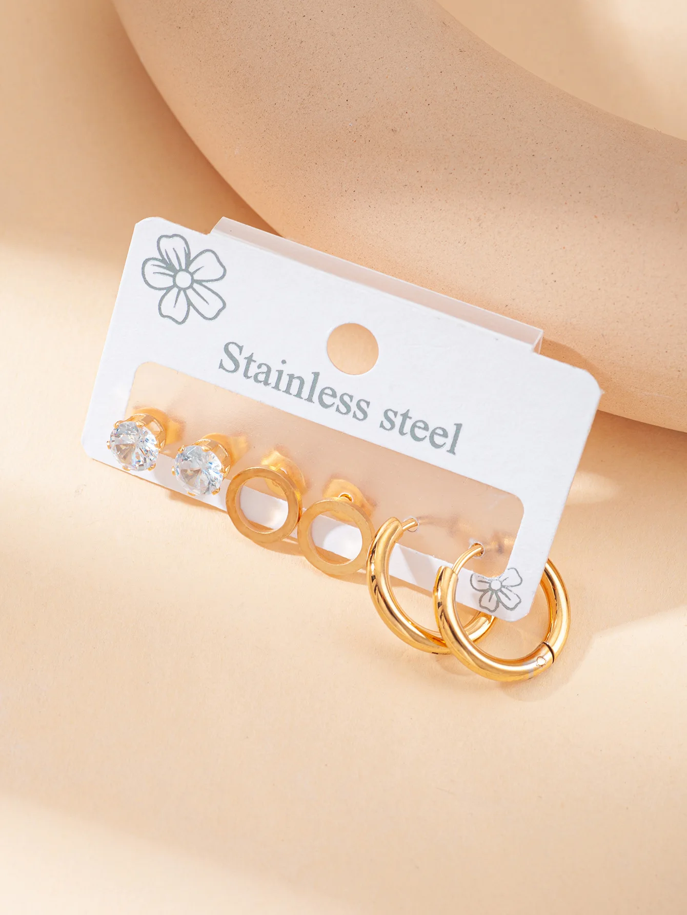 Luxury 316L Stainless Steel 3pair/set Zircon Stud Earring for Women Simple Jewelry Gifts 6