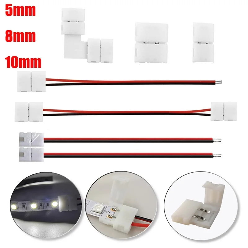 2Pin LED Strip Connector Cable Width PCB Single Color Tape Light 5mm 8mm 10mm For 3528 5050 Single Color LED Strip Lighting