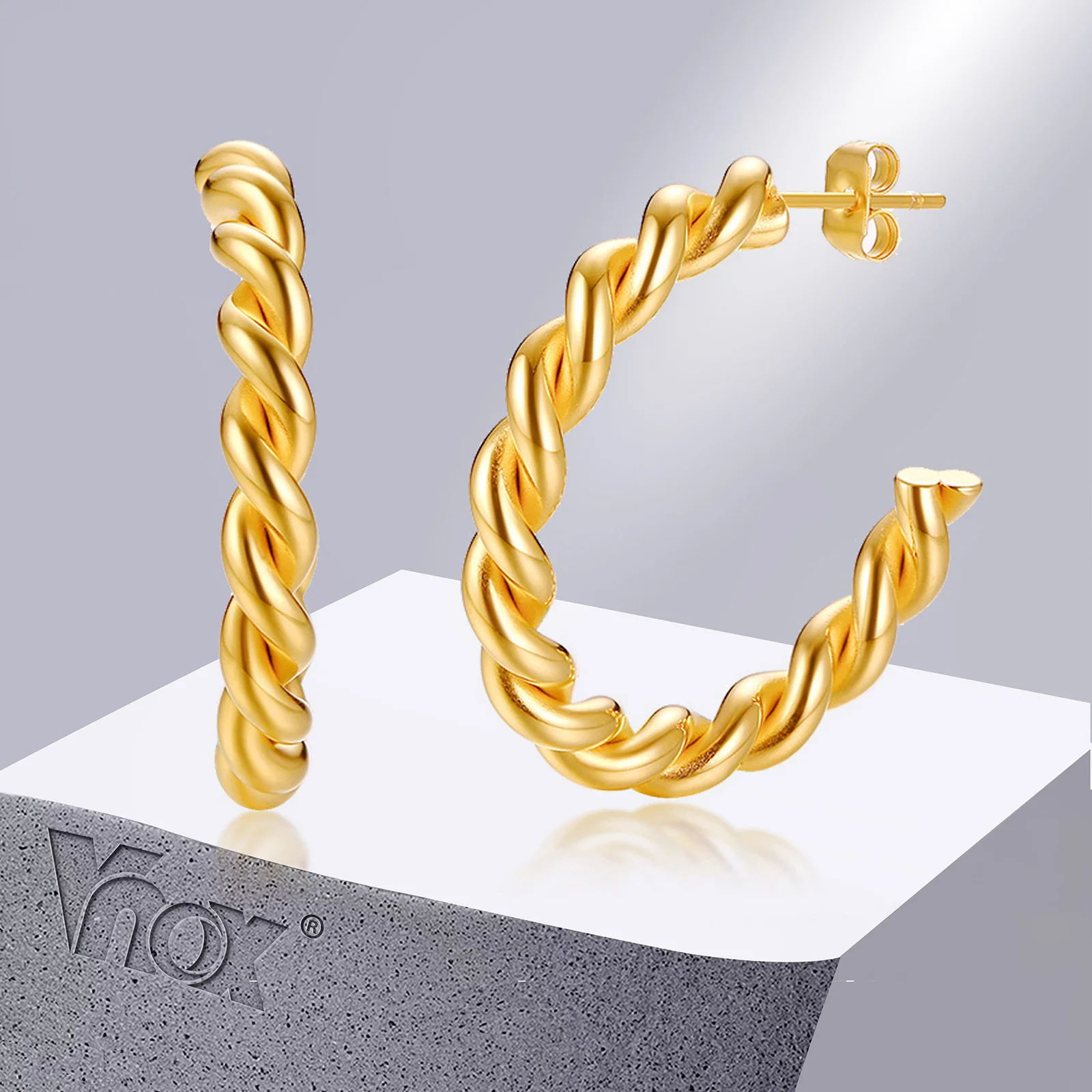 Vnox-pendientes de aro de acero trenzado para mujer, aretes simples circulares de fiesta de acero inoxidable, Color dorado, nuevo diseño