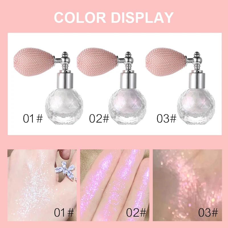 Shiny Glitter Body Powder Highlighter Spray with High Gloss Shines and Sparkling, Suitable for Face and Body Makeup Highlighter 5